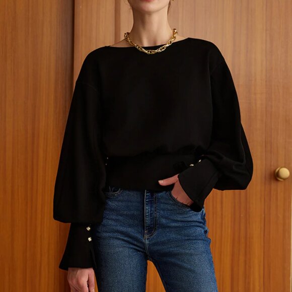 Commense Bell Sleeve Cinched Sweatshirt NWT - Picture 4 of 14